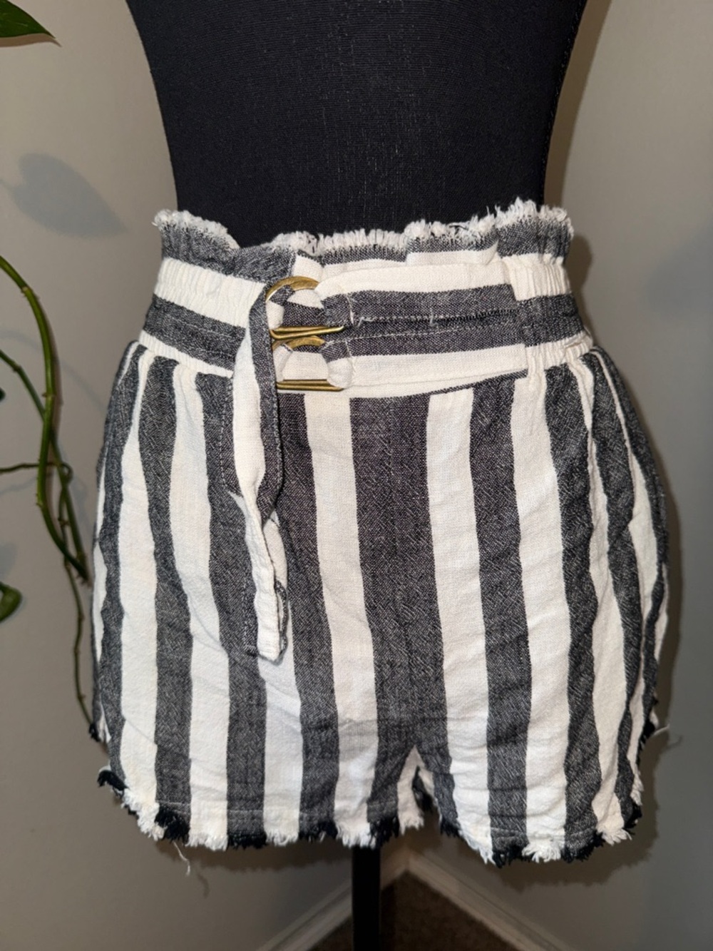 Umgee Black and White Striped High Waist Shorts - Picture 1 of 5